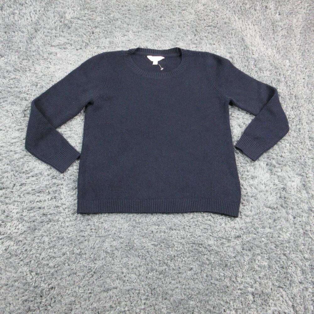 Market & Spruce Sweater Womens XL Blue Waffle-Knit Crew Neck Pullover Relaxed